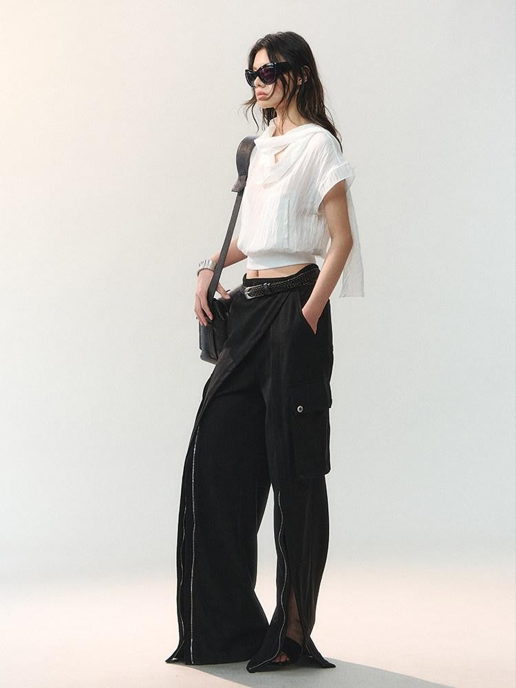 AnnoMundi Draped Collar Ribbon Tie Drop Shoulder Women&