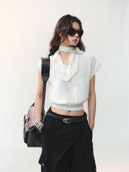 AnnoMundi Draped Collar Ribbon Tie Drop Shoulder Women&