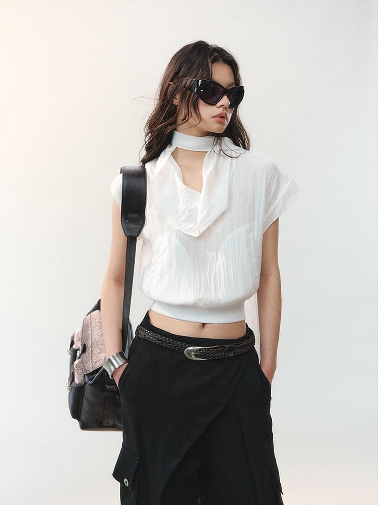 AnnoMundi Draped Collar Ribbon Tie Drop Shoulder Women&