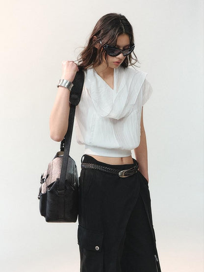 AnnoMundi Draped Collar Ribbon Tie Drop Shoulder Women&