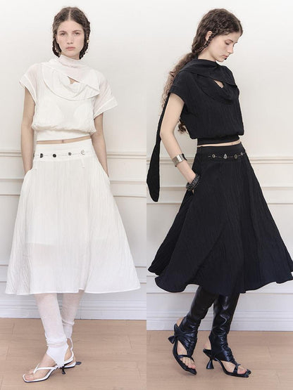AnnoMundi Draped Neckline Hand Stitched A Line Skirt Two Piece Set