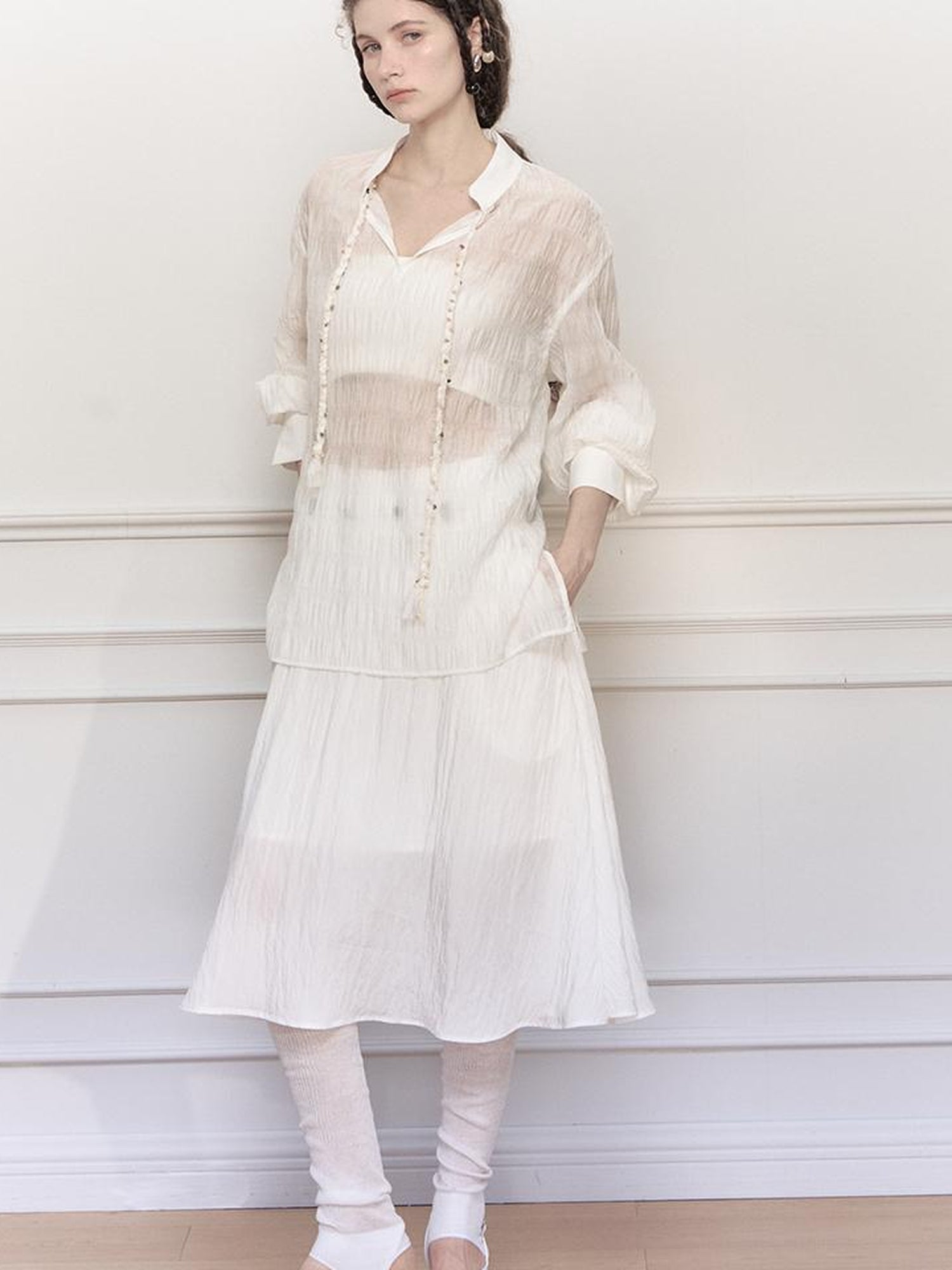 AnnoMundi Draped Neckline Hand Stitched A Line Skirt Two Piece Set