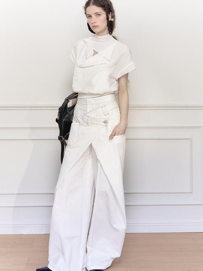 AnnoMundi Draped Neckline Hand Stitched A Line Skirt Two Piece Set