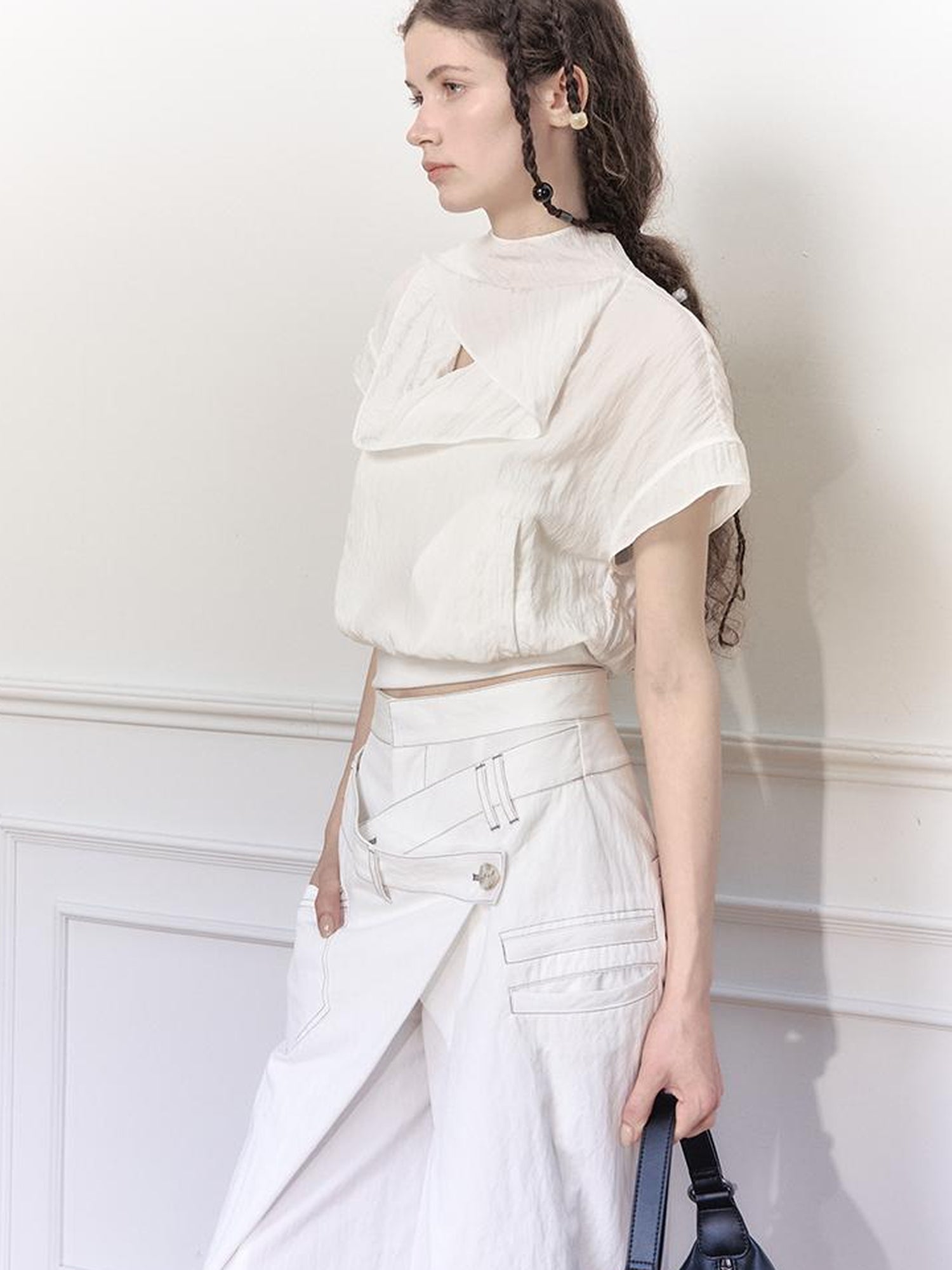 AnnoMundi Draped Neckline Hand Stitched A Line Skirt Two Piece Set
