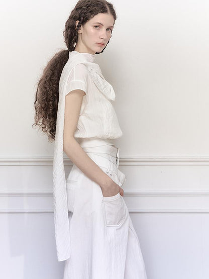 AnnoMundi Draped Neckline Hand Stitched A Line Skirt Two Piece Set