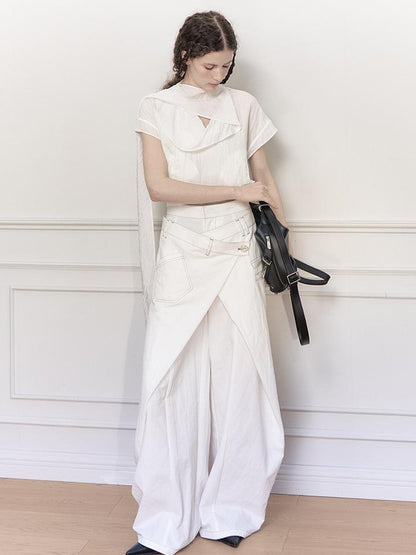 AnnoMundi Draped Neckline Hand Stitched A Line Skirt Two Piece Set