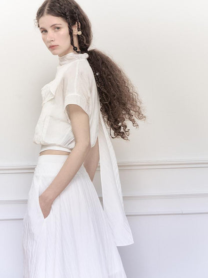 AnnoMundi Draped Neckline Hand Stitched A Line Skirt Two Piece Set