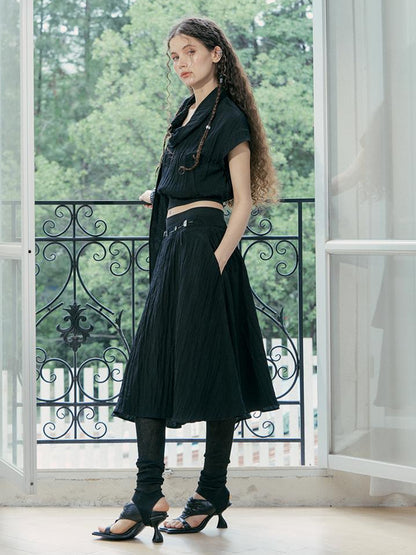 AnnoMundi Draped Neckline Hand Stitched A Line Skirt Two Piece Set