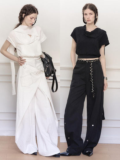 AnnoMundi Draped Neckline Hand Stitched A Line Skirt Two Piece Set