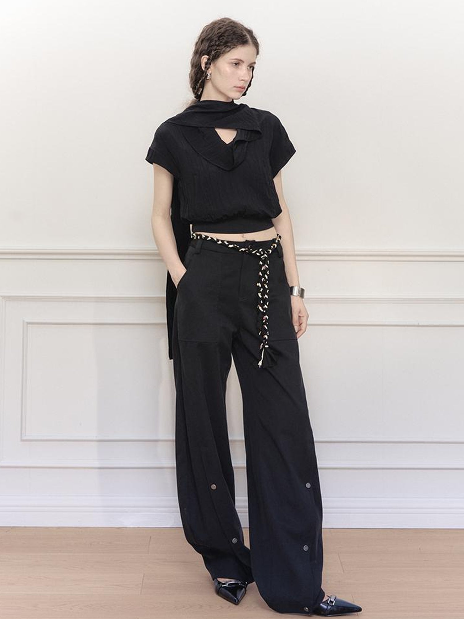 AnnoMundi Draped Neckline Hand Stitched A Line Skirt Two Piece Set