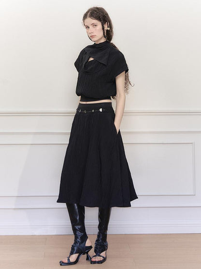 AnnoMundi Draped Neckline Hand Stitched A Line Skirt Two Piece Set