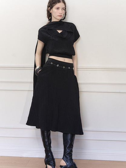 AnnoMundi Draped Neckline Hand Stitched A Line Skirt Two Piece Set