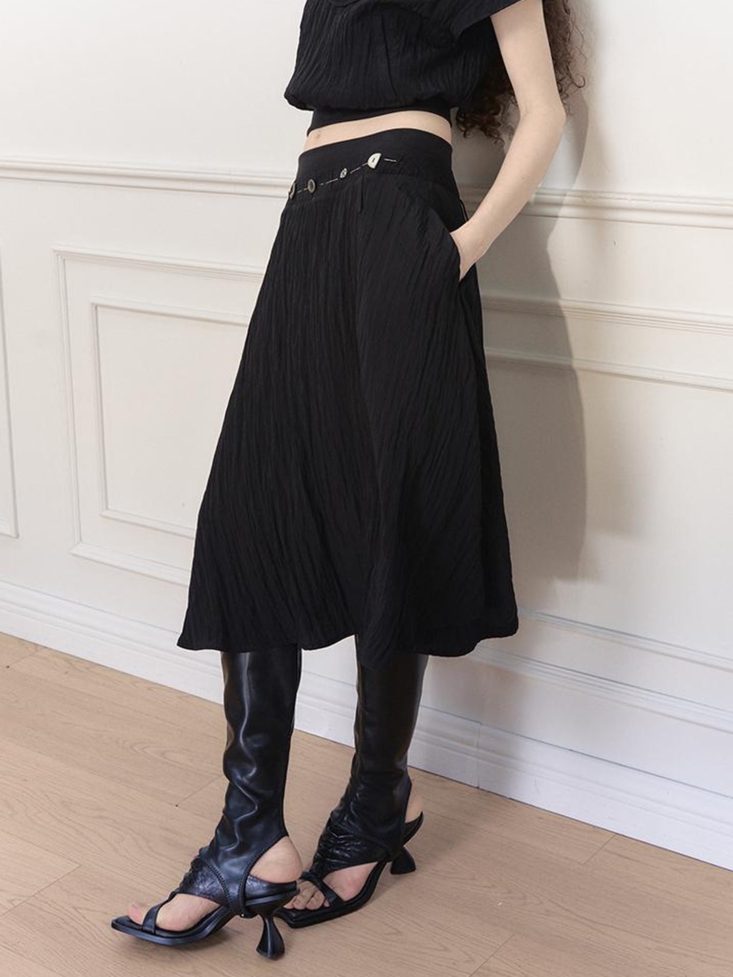 AnnoMundi Draped Neckline Hand Stitched A Line Skirt Two Piece Set