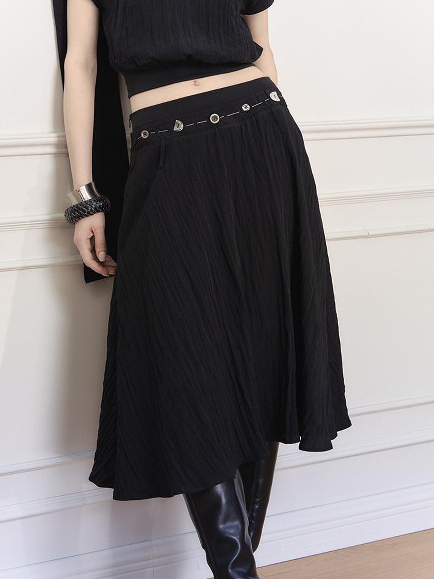 AnnoMundi Draped Neckline Hand Stitched A Line Skirt Two Piece Set