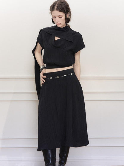 AnnoMundi Draped Neckline Hand Stitched A Line Skirt Two Piece Set