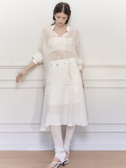 AnnoMundi Draped Neckline Hand Stitched A Line Skirt Two Piece Set