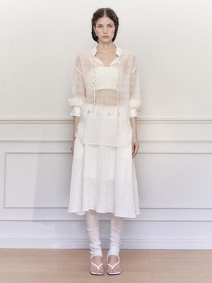 AnnoMundi Draped Neckline Hand Stitched A Line Skirt Two Piece Set