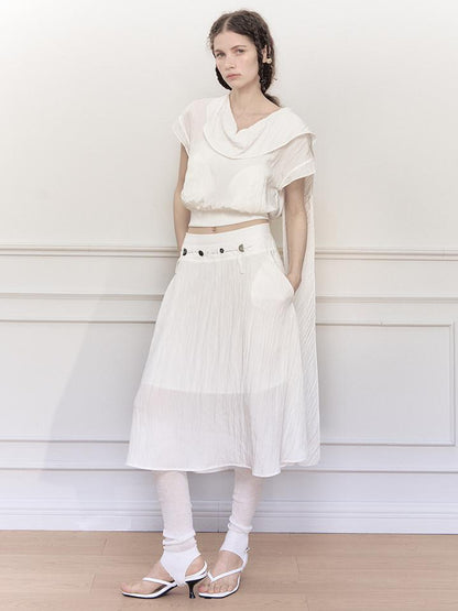 AnnoMundi Draped Neckline Hand Stitched A Line Skirt Two Piece Set