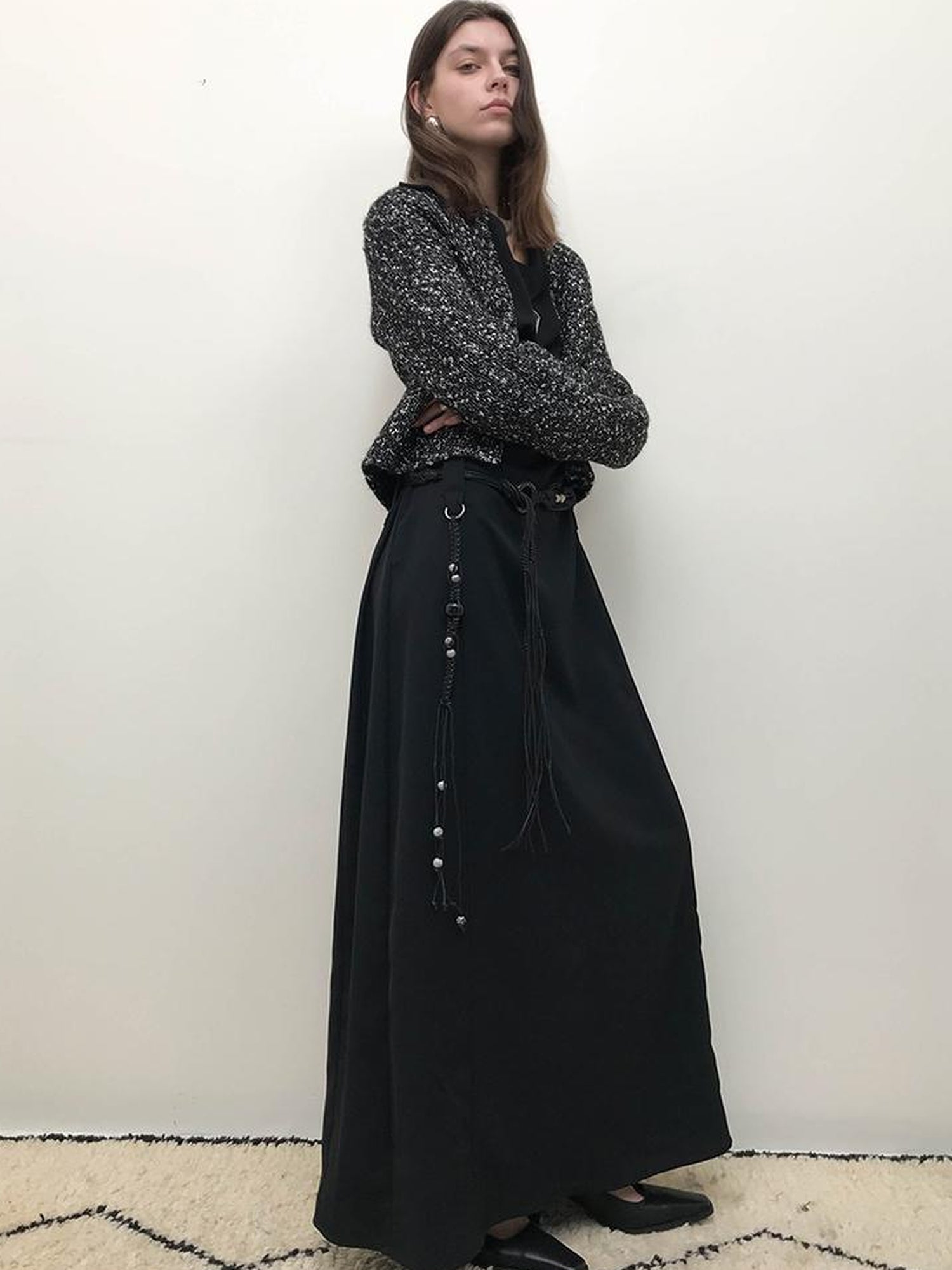 AnnoMundi Draped Neckline Slit Sleeve Black Maxi Dress