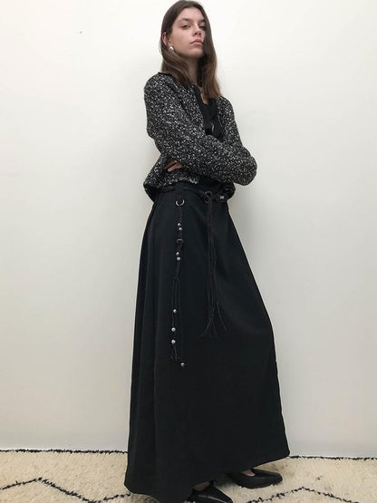 AnnoMundi Draped Neckline Slit Sleeve Black Maxi Dress