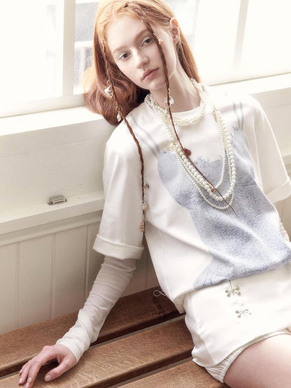 AnnoMundi Draped Print Slip Tee