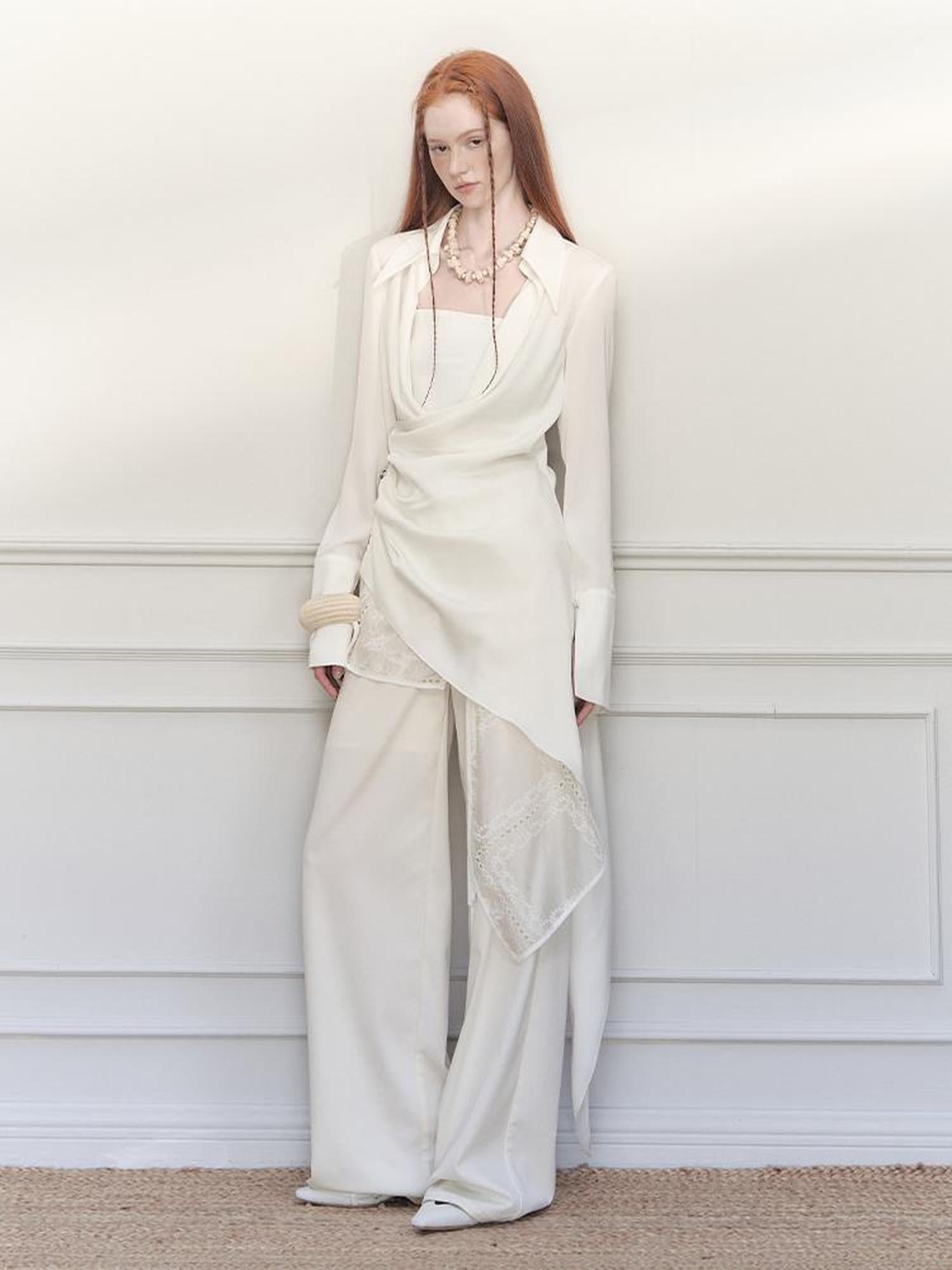 AnnoMundi Draped Silk Shirt With Handmade Frog Closures