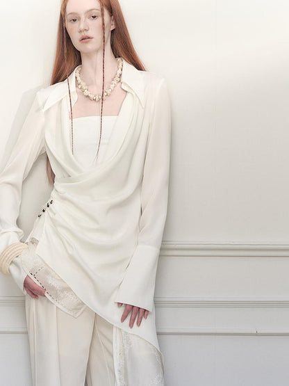 AnnoMundi Draped Silk Shirt With Handmade Frog Closures