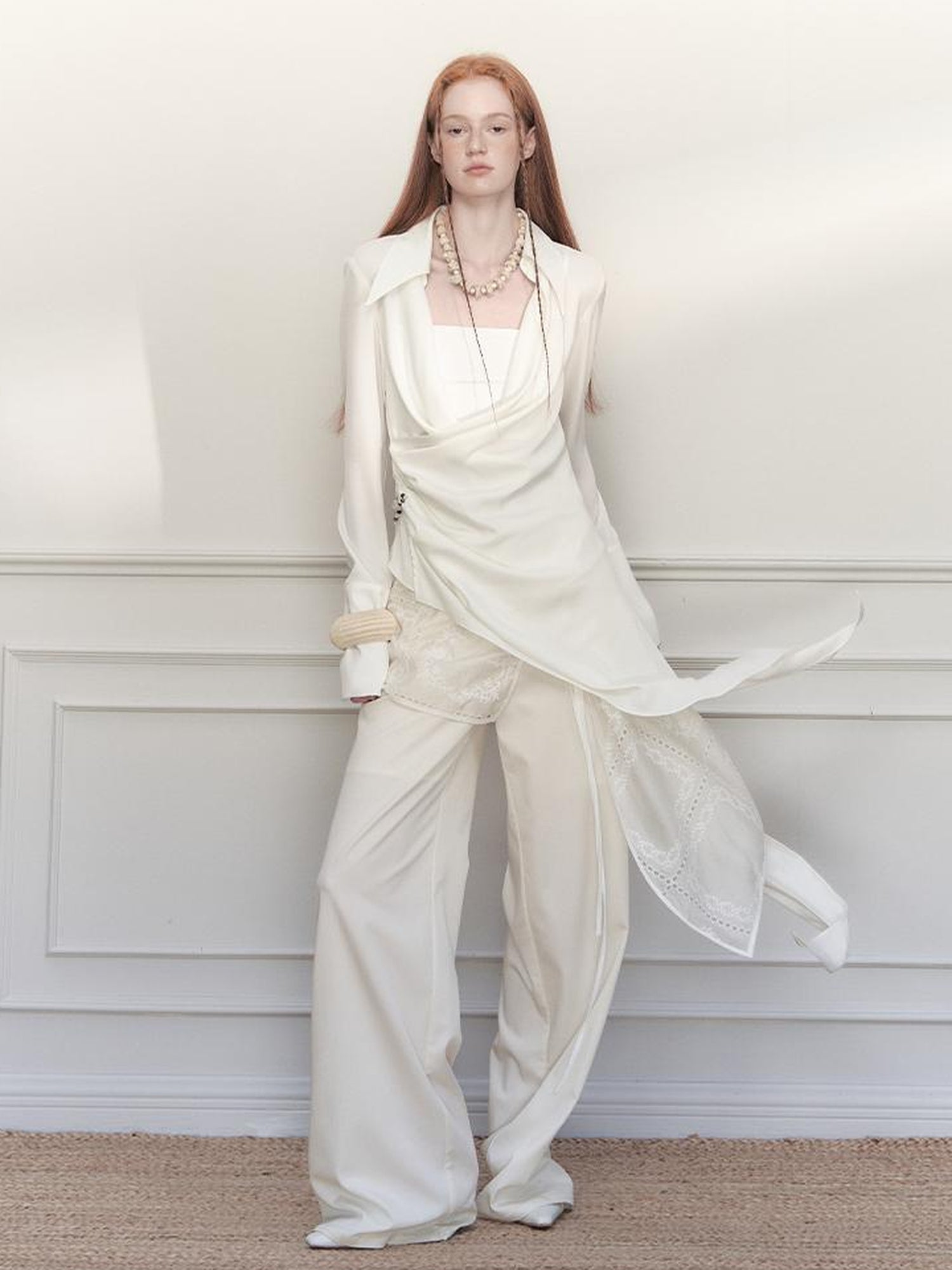 AnnoMundi Draped Silk Shirt With Handmade Frog Closures