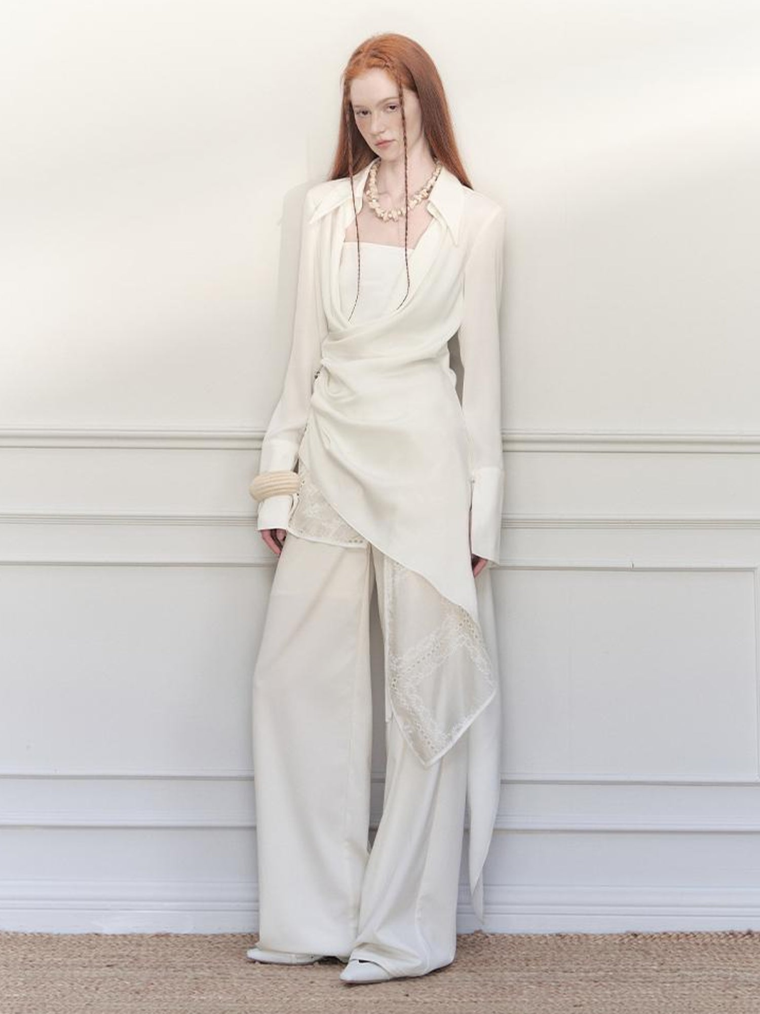 AnnoMundi Draped Silk Shirt With Handmade Frog Closures