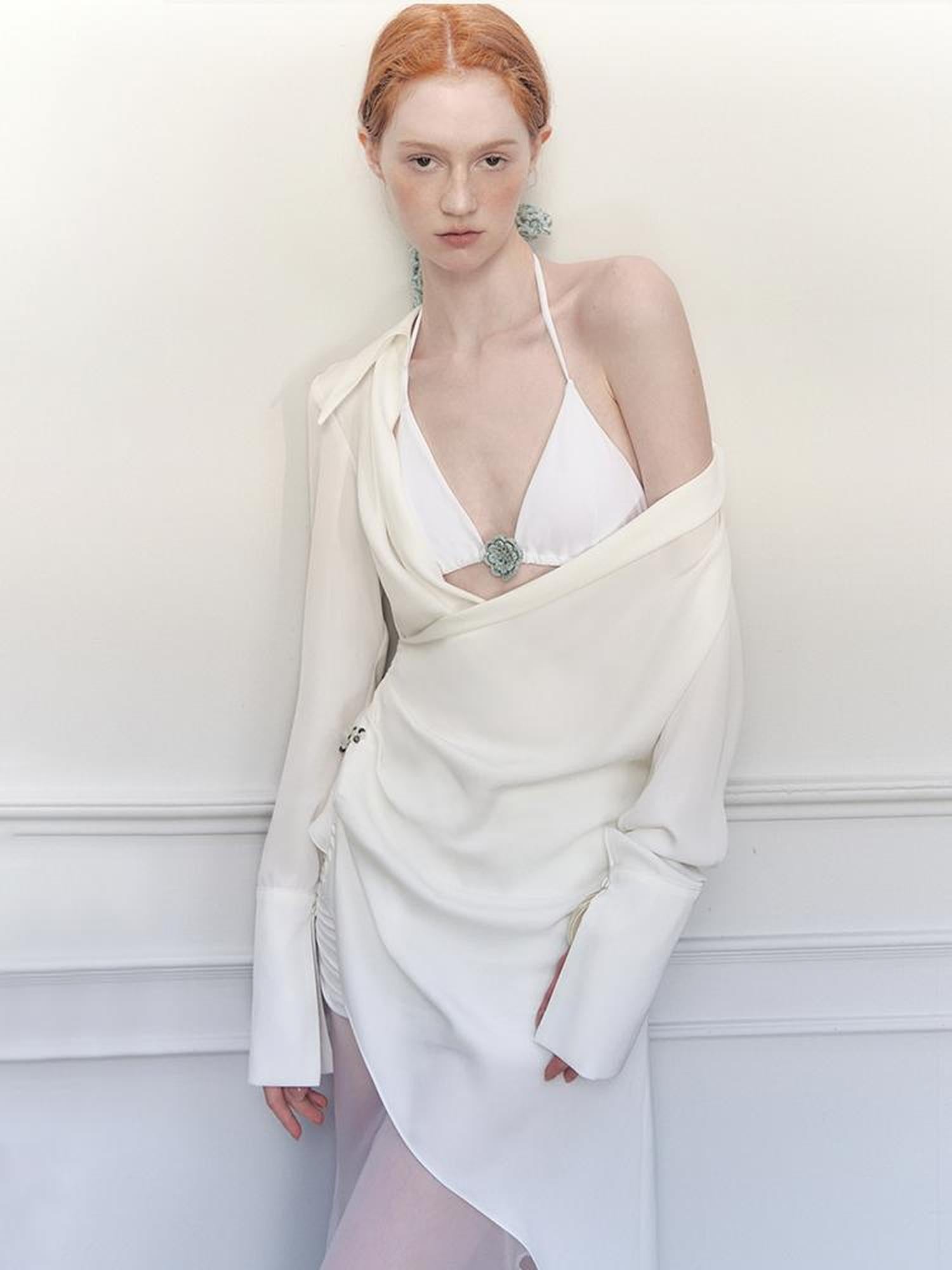 AnnoMundi Draped Silk Shirt With Handmade Frog Closures