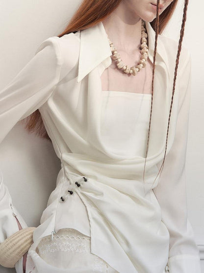 AnnoMundi Draped Silk Shirt With Handmade Frog Closures