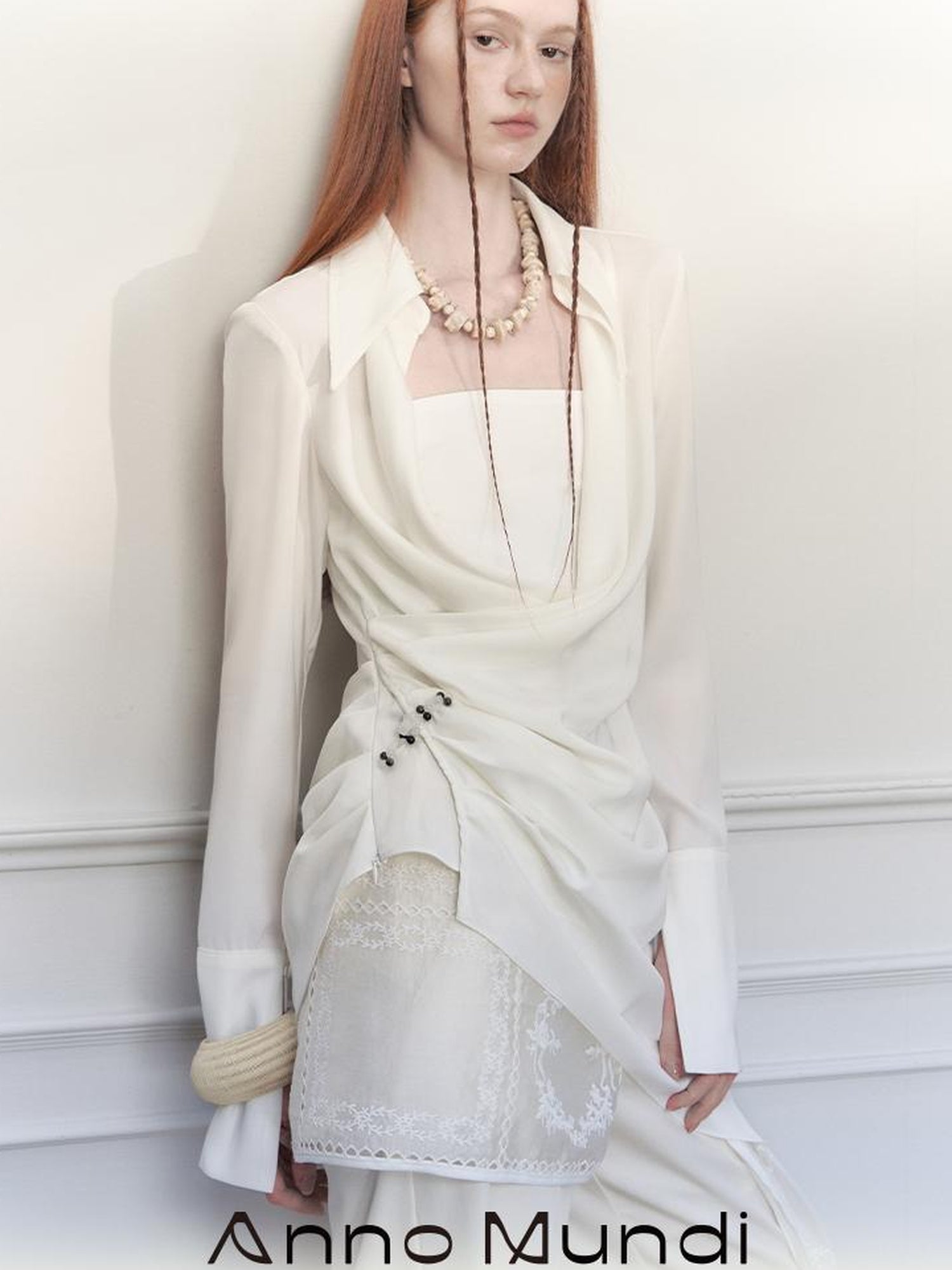 AnnoMundi Draped Silk Shirt With Handmade Frog Closures