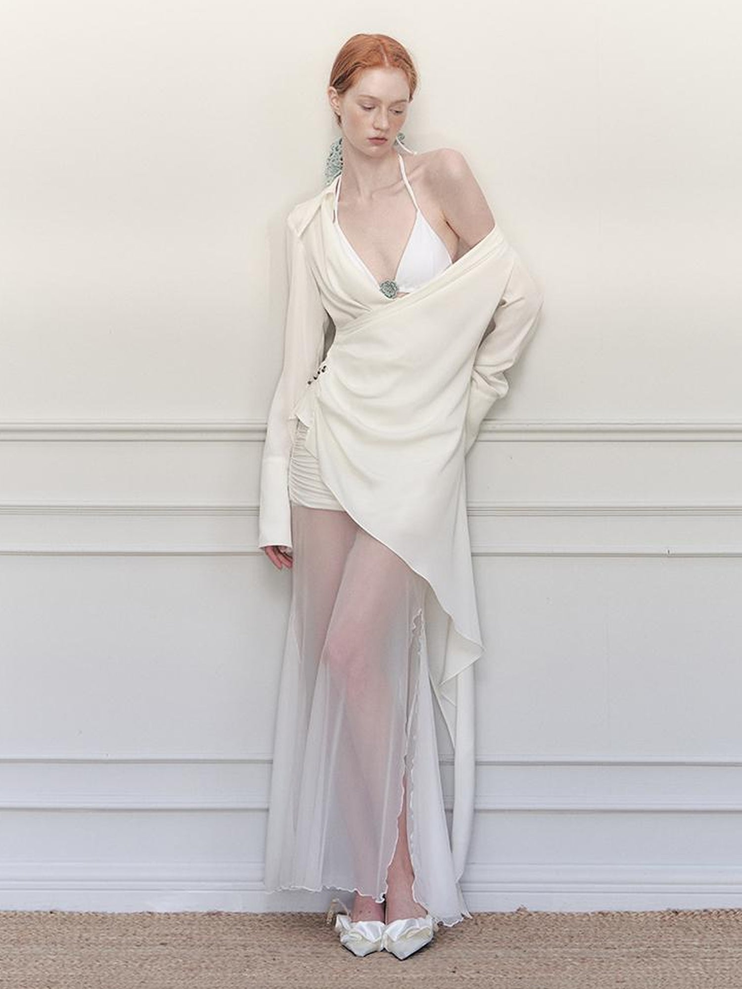 AnnoMundi Draped Silk Shirt With Handmade Frog Closures