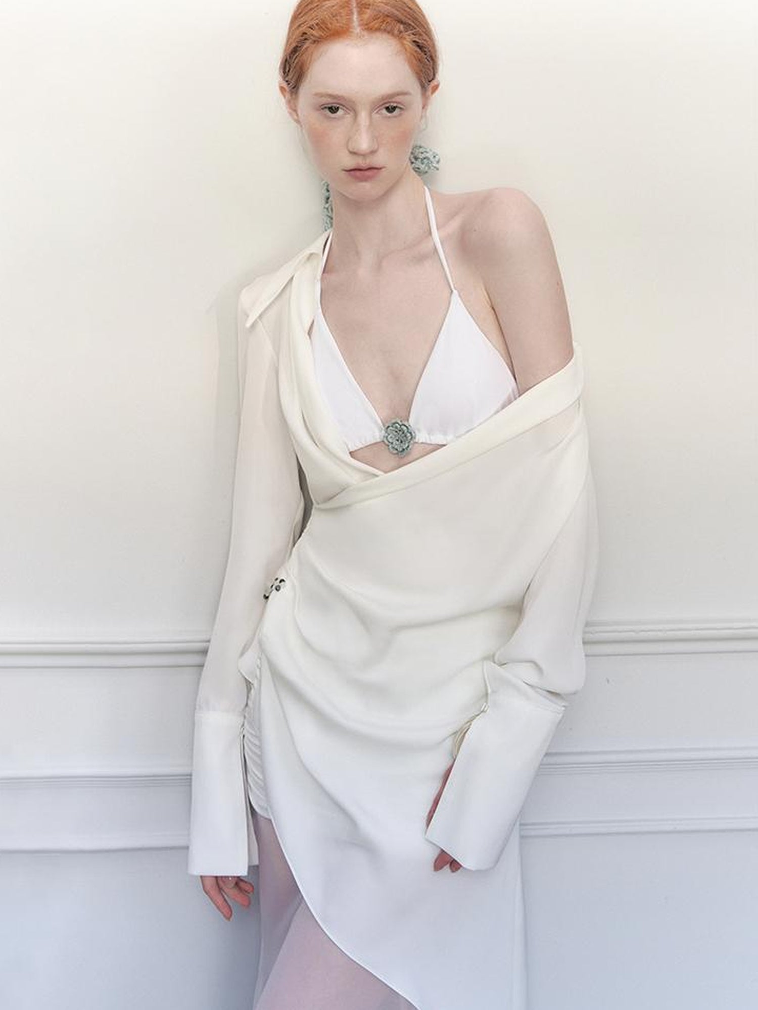 AnnoMundi Draped Silk Shirt With Handmade Frog Closures