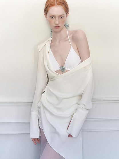 AnnoMundi Draped Silk Shirt With Handmade Frog Closures