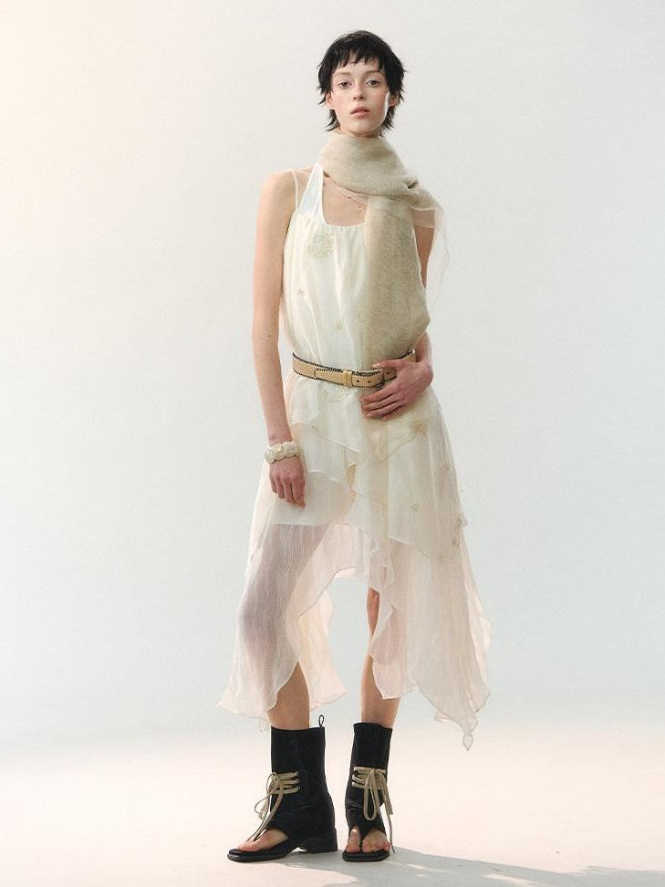 AnnoMundi Draped Twist Pleat Halter Double Layer Slit Cropped Women&