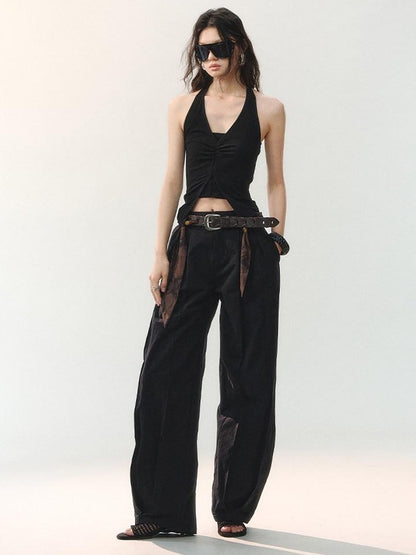 AnnoMundi Draped Twist Pleat Halter Double Layer Slit Cropped Women&