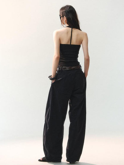 AnnoMundi Draped Twist Pleat Halter Double Layer Slit Cropped Women&