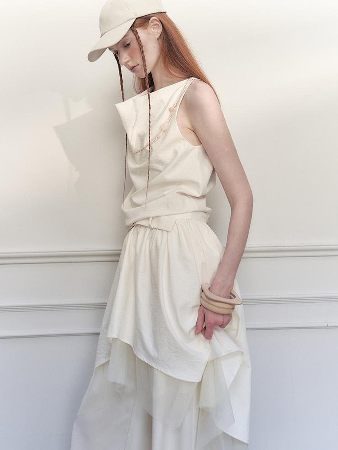 AnnoMundi Draped Waist Tulle Dress with Beaded Chain