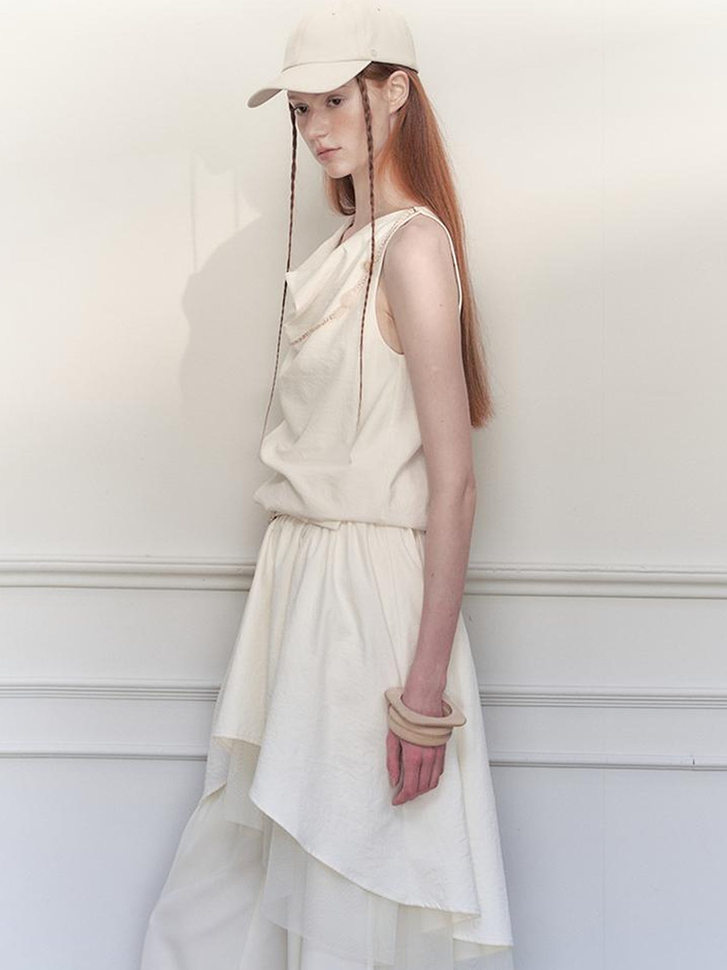 AnnoMundi Draped Waist Tulle Dress with Beaded Chain