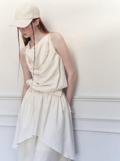 AnnoMundi Draped Waist Tulle Dress with Beaded Chain