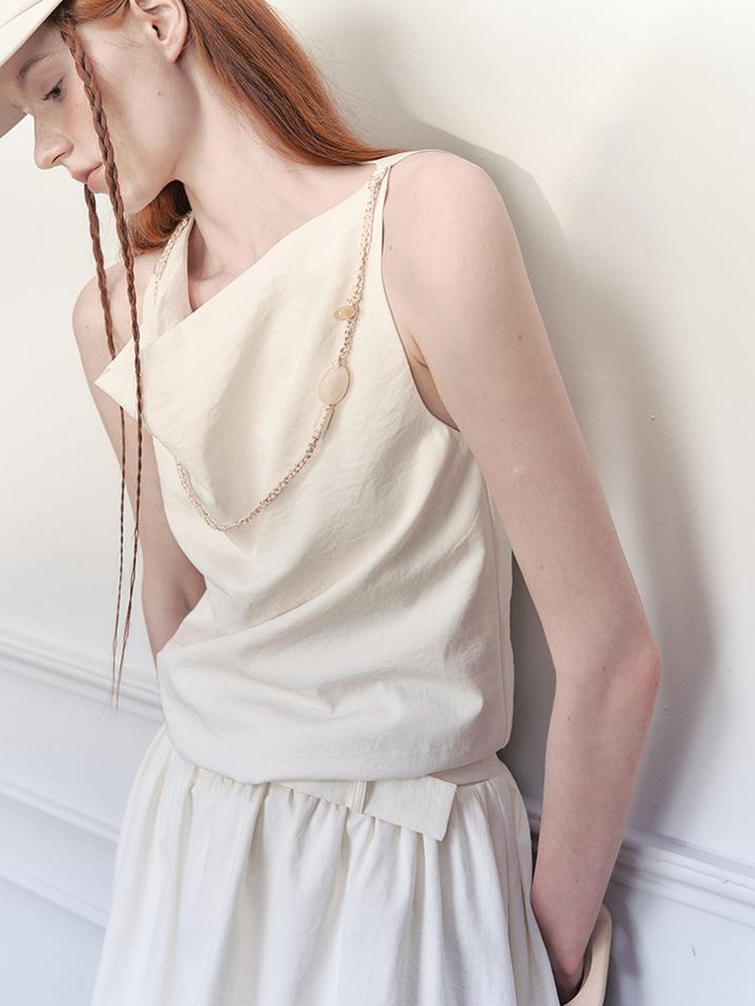 AnnoMundi Draped Waist Tulle Dress with Beaded Chain