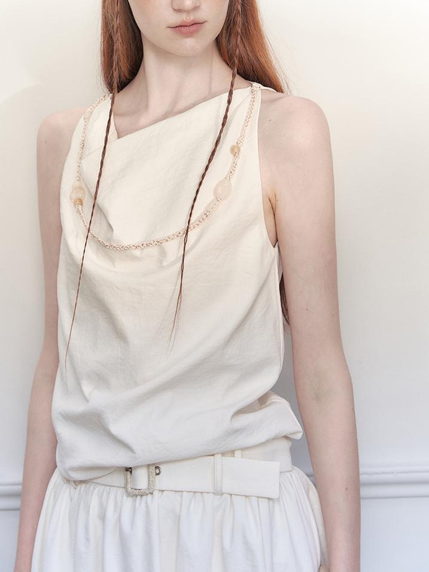 AnnoMundi Draped Waist Tulle Dress with Beaded Chain