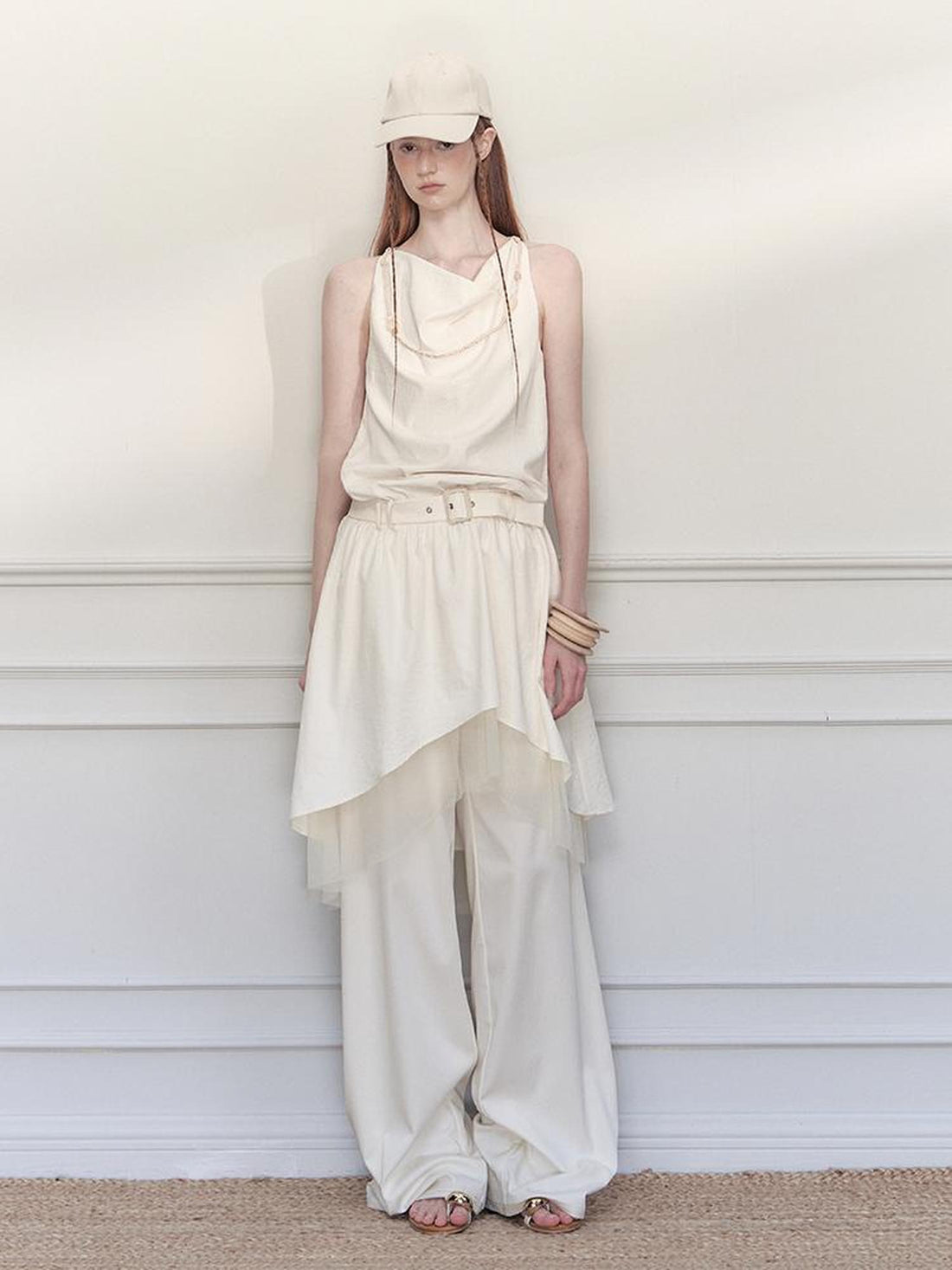 AnnoMundi Draped Waist Tulle Dress with Beaded Chain