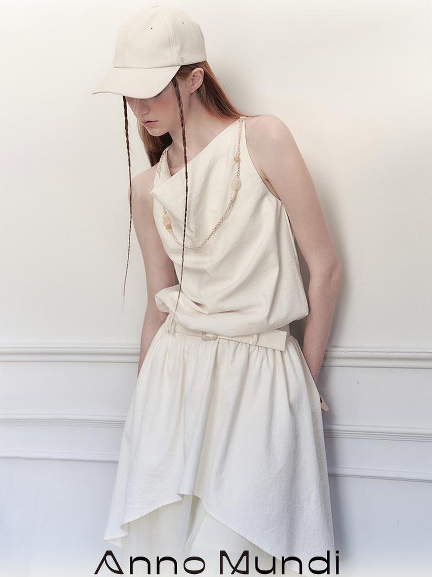 AnnoMundi Draped Waist Tulle Dress with Beaded Chain
