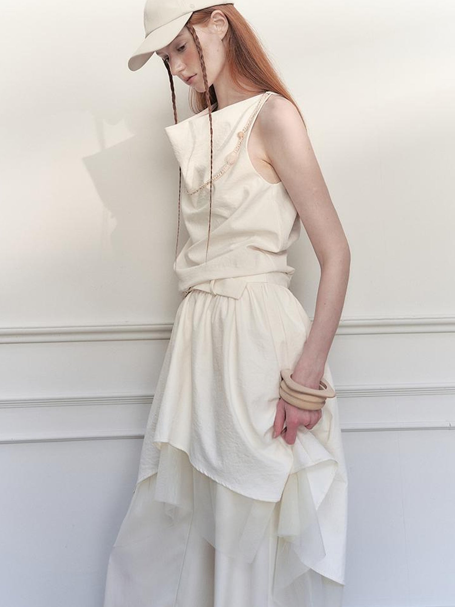 AnnoMundi Draped Waist Tulle Dress with Beaded Chain