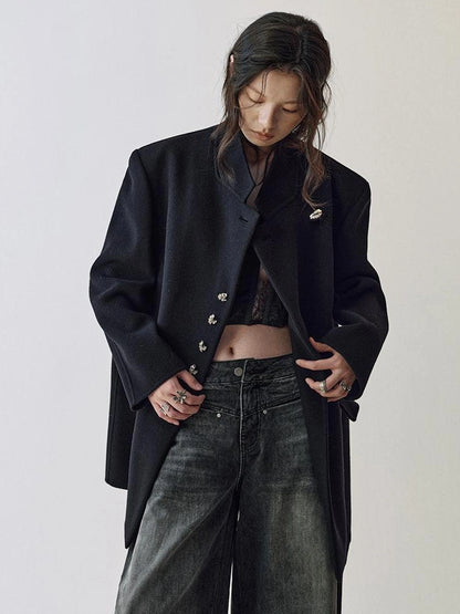 AnnoMundi Dual Root Navy Wool Trench Coat Jacket