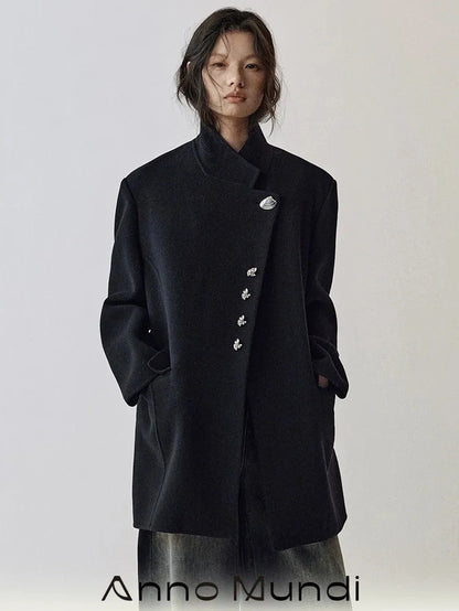 AnnoMundi Dual Root Navy Wool Trench Coat Jacket