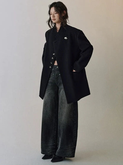AnnoMundi Dual Root Navy Wool Trench Coat Jacket