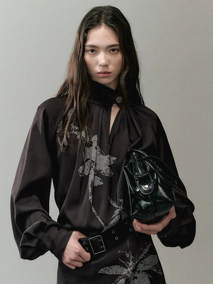 AnnoMundi Effortless Casual X Cut Asymmetric Neck Long Sleeve Printed Polyester Midi Dresses